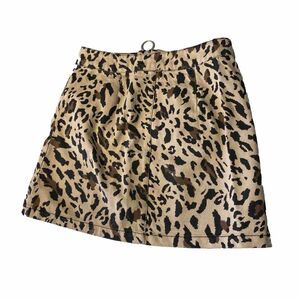 Forever 21 Denim Mini Skirt Juniors Small Leopard Print Wash‎ Full Zip